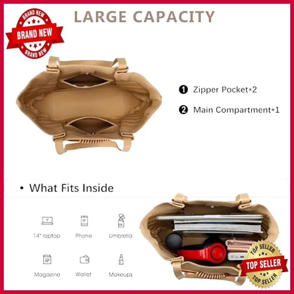 Structured Tote Bag for Work and Travel, Lightweight Foldable Shoulder Bag